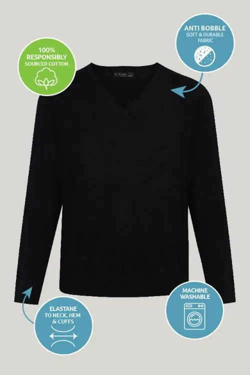 Black Cotton V Neck Jumper